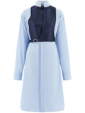Ferragamo Contrasting Panel Shirt Dress — Tan/ Blue — Size S — Front View