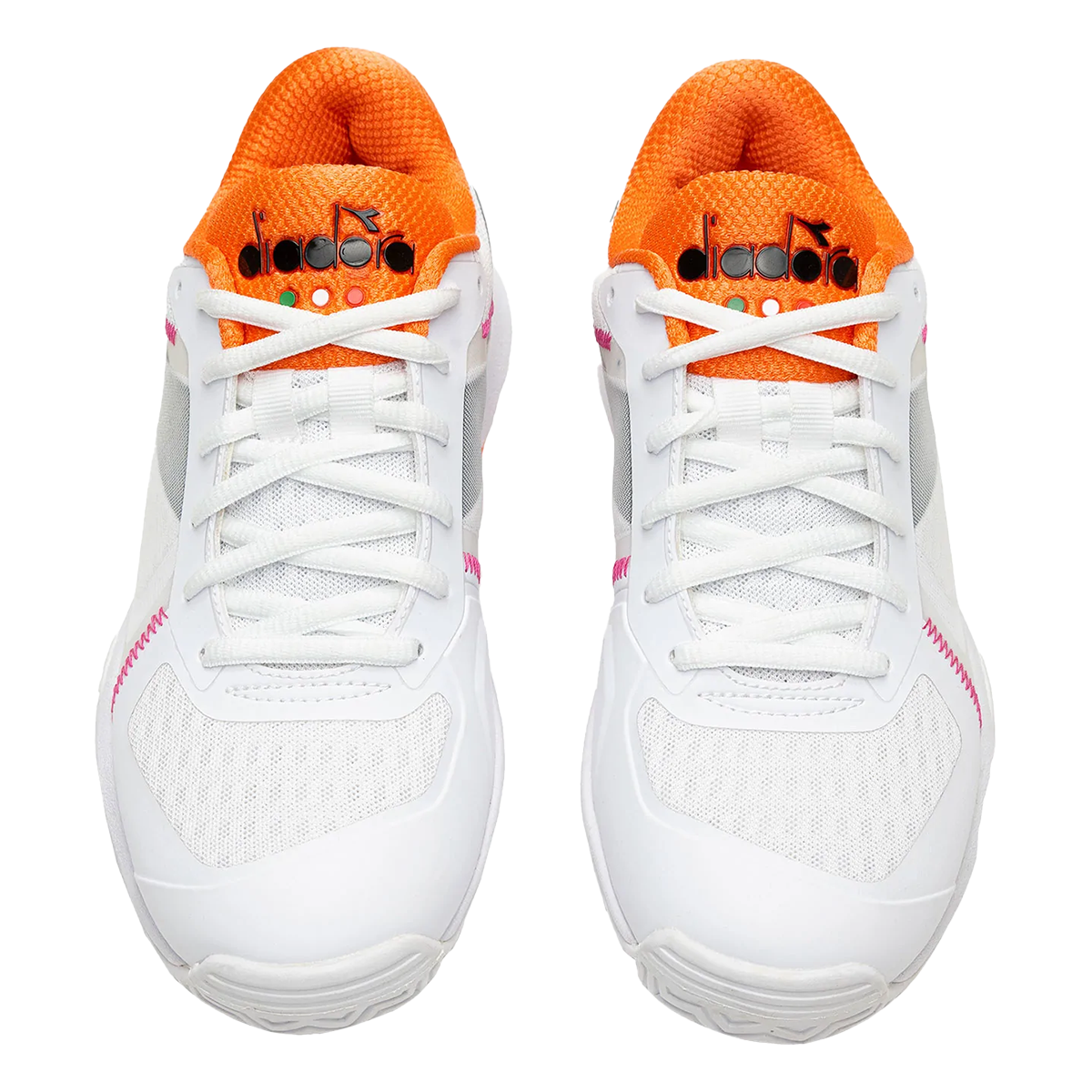 Diadora Trofeo AG Pickleball — White - Black - Vermillion Orange — Size B — Width 5 — Front View