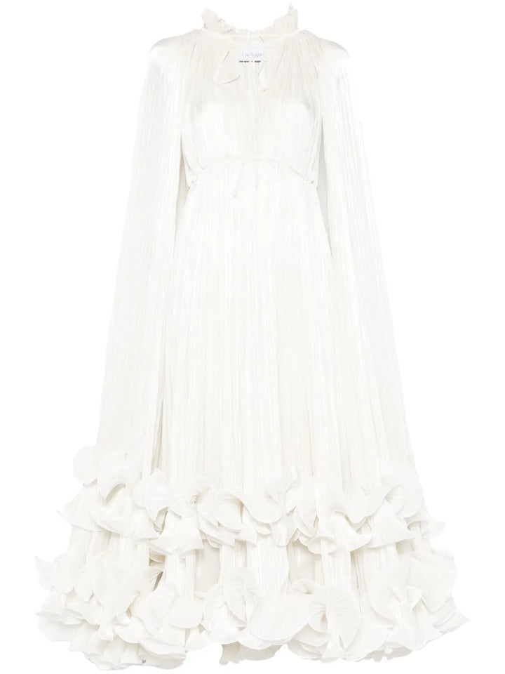 Ana Radu Cape Detailed Maxi Dress — White/ Red — Size XS — Front View