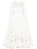 Ana Radu Cape Detailed Maxi Dress — White/ Red — Size XS — Front View