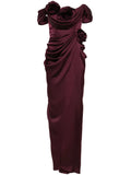 Ana Radu Floral Applique Draped Gown — Red — Size L — Front View
