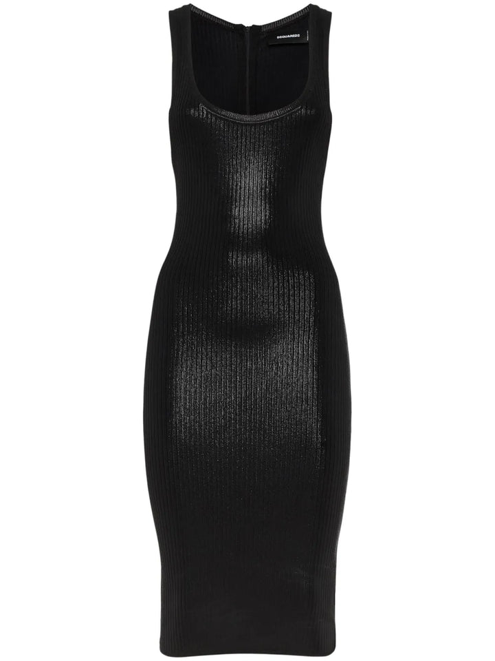 Dsquared2 Ribbed Knit Dress — Black/ Red/ Silver — Size S — Front View