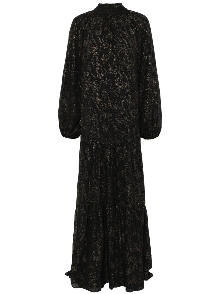 Nissa Glitter Detail Maxi Dress — Black/ Red — Size XS — Front View
