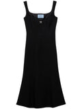 Prada Cady Midi Dress — Black — Size XS — Front View