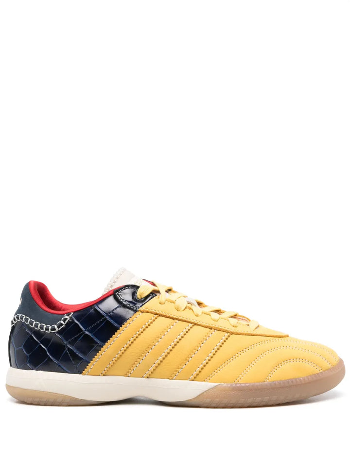 adidas Samba Millenium Wales Bonner - Fade Gold/Navy Croc Sneakers — Banana Yellow/Navy Blue — Size US M 10.5 - US W 12 — Front View