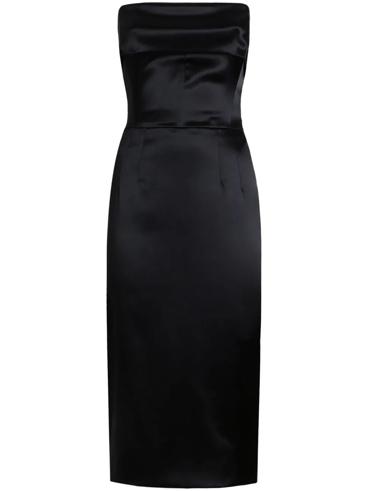 Dolce Gabbana Dna Satin Finish Midi Dress — Black — Size XS — Front View