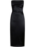 Dolce Gabbana Dna Satin Finish Midi Dress — Black — Size XS — Front View
