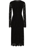 Dolce Gabbana Floral Lace Midi Dress — Black/ Red — Size XS — Front View