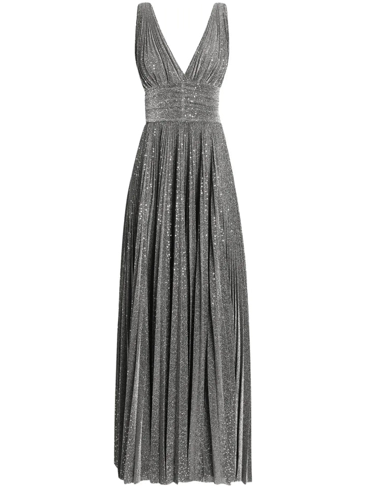 Dolce Gabbana Plisse Effect Gown — Silver — Size XS — Front View