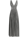 Dolce Gabbana Plisse Effect Gown — Silver — Size XS — Front View