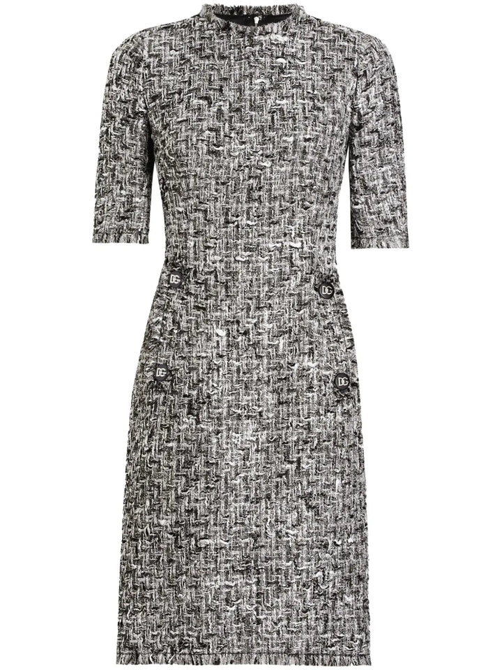 Dolce Gabbana Tweed Midi Dress — Black — Size XL — Front View