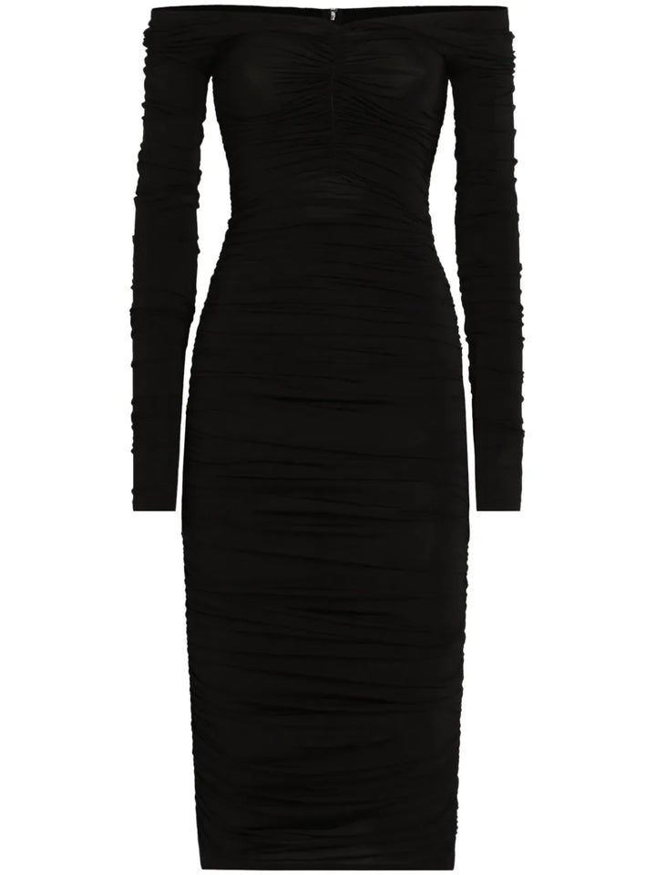 Dolce Gabbana Ruched Midi Dress — Black — Size XS — Front View