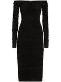 Dolce Gabbana Ruched Midi Dress — Black — Size XS — Front View