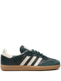adidas Samba Shadow Green Cream White Gold Metallic Sneakers — Dark Green/White — Size US M 8.5 - US W 10 — Front View