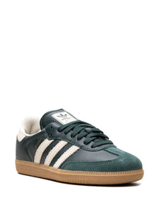 adidas Samba Shadow Green Cream White Gold Metallic Sneakers — Dark Green/White — Size US M 8.5 - US W 10 — Detail View