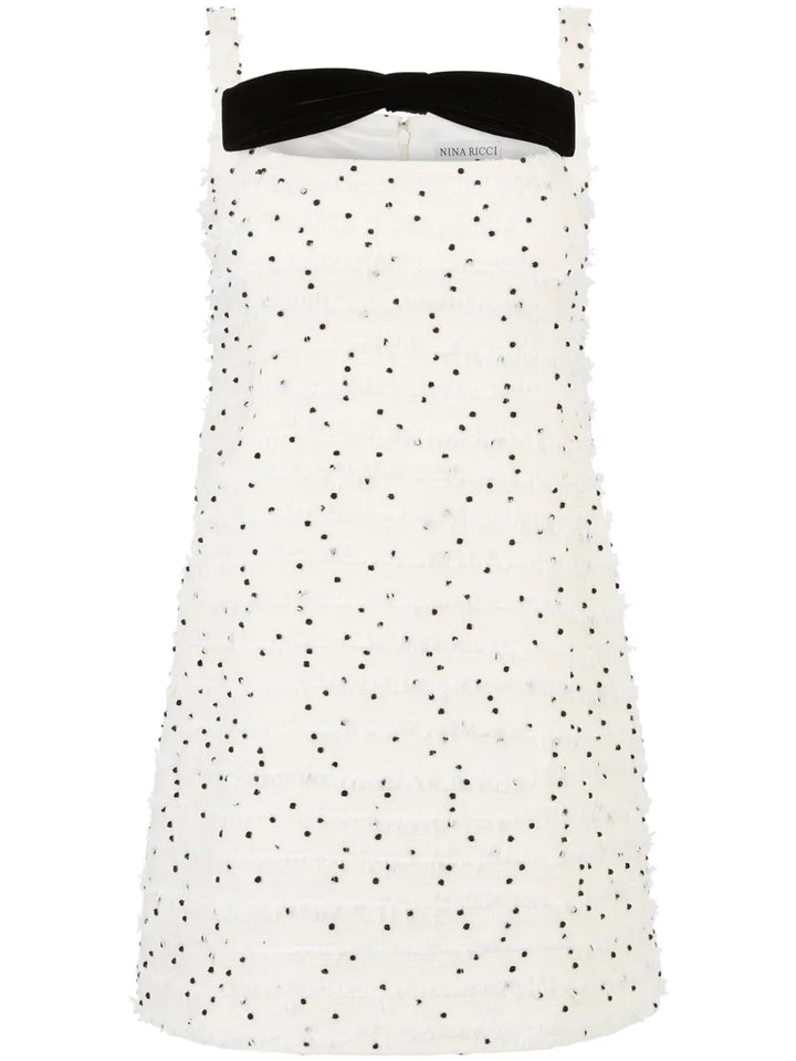 Nina Ricci Square Neck Mini Dress — Black/ White — Size XS — Front View