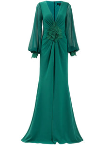 Tadashi Shoji Draped Detail Gown — Green — Size XS — Front View