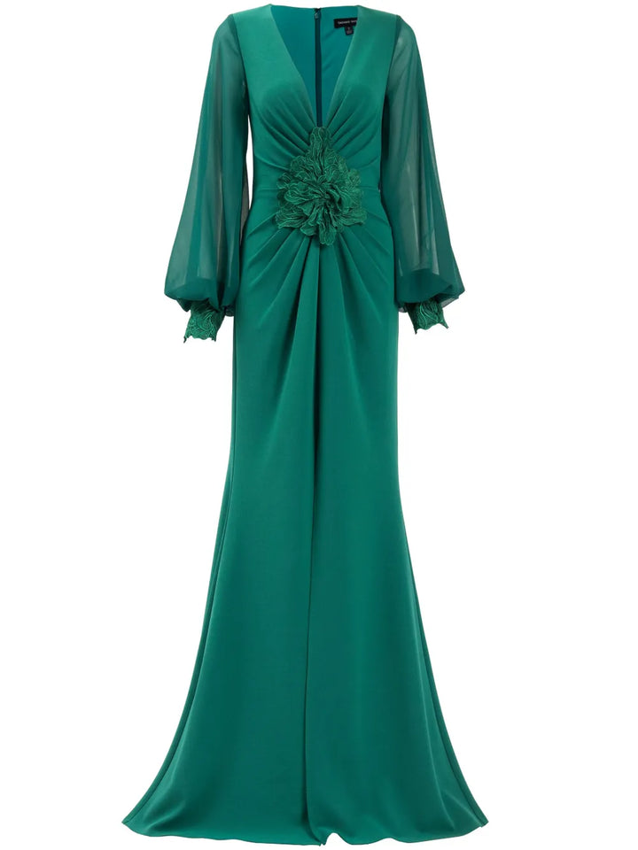 Tadashi Shoji Draped Detail Gown — Green — Size XS — Front View