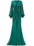 Tadashi Shoji Draped Detail Gown — Green — Size XS — Front View