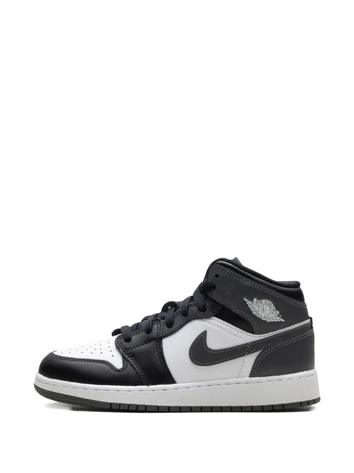 Air Jordan 1 Mid Black/ Iron Grey/ White Sneakers — Black — Size US M 9.5 - US W 11 — Detail View