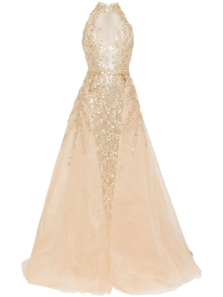 Saiid Kobeisy Beaded Dress — Beige — Size XS — Front View