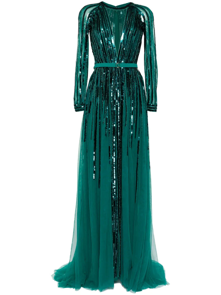 Saiid Kobeisy Sequin Embellished Dress — Green — Size XS — Front View