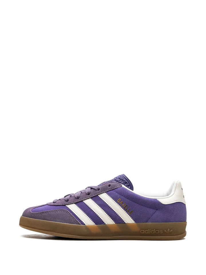 adidas Gazelle Indoor Collegiate Purple Sneakers — Purple/White — Size US M 3.5 - US W 5 — Detail View