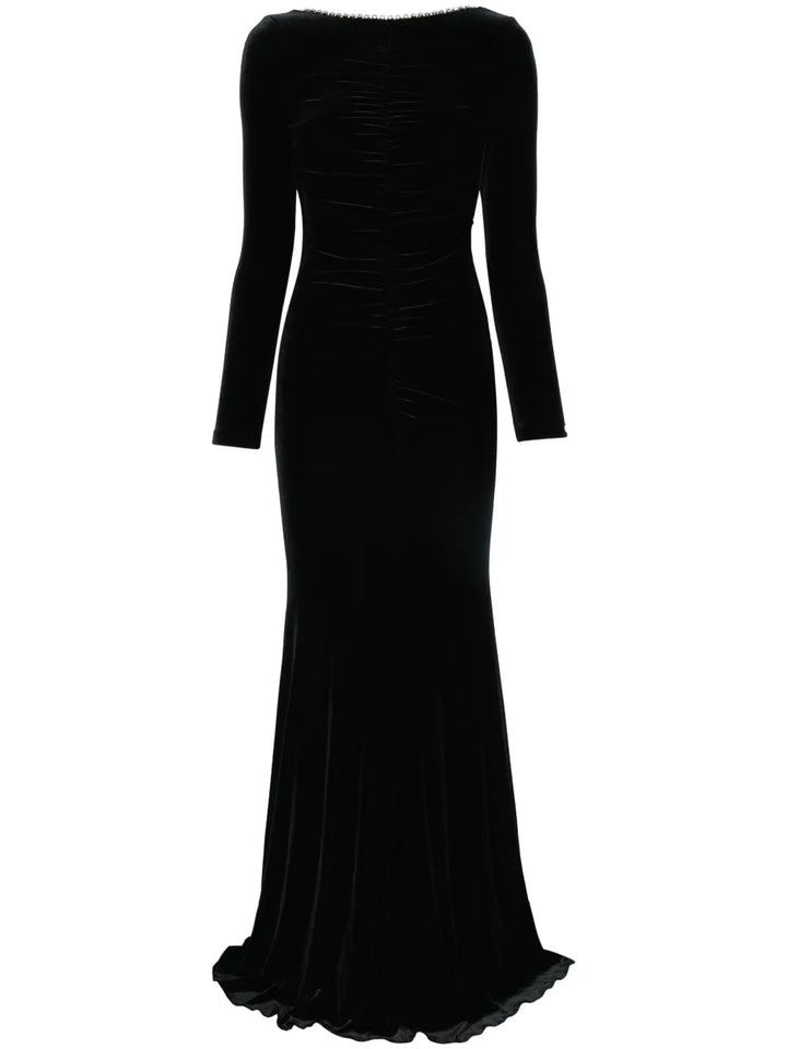 Nissa Velvet Backless Maxi Dress — Black — Size XS — Front View