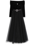 Nissa Belted Maxi Dress — Black/ Red — Size XS — Front View