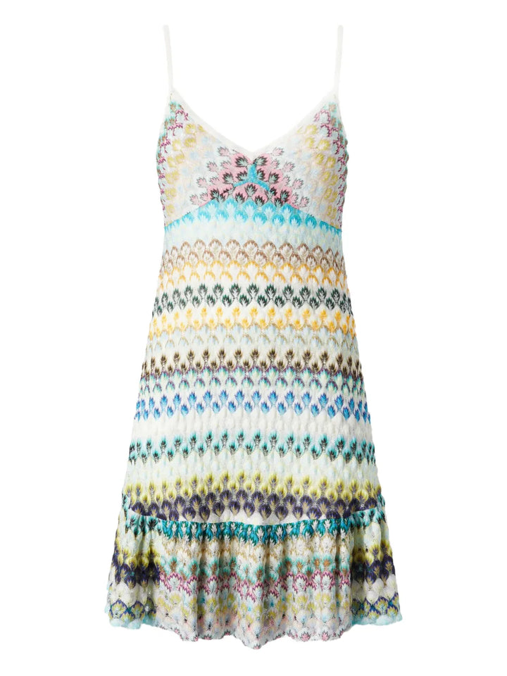 Missoni Knitted Mini Dress — Blue/ Red — Size XS — Front View