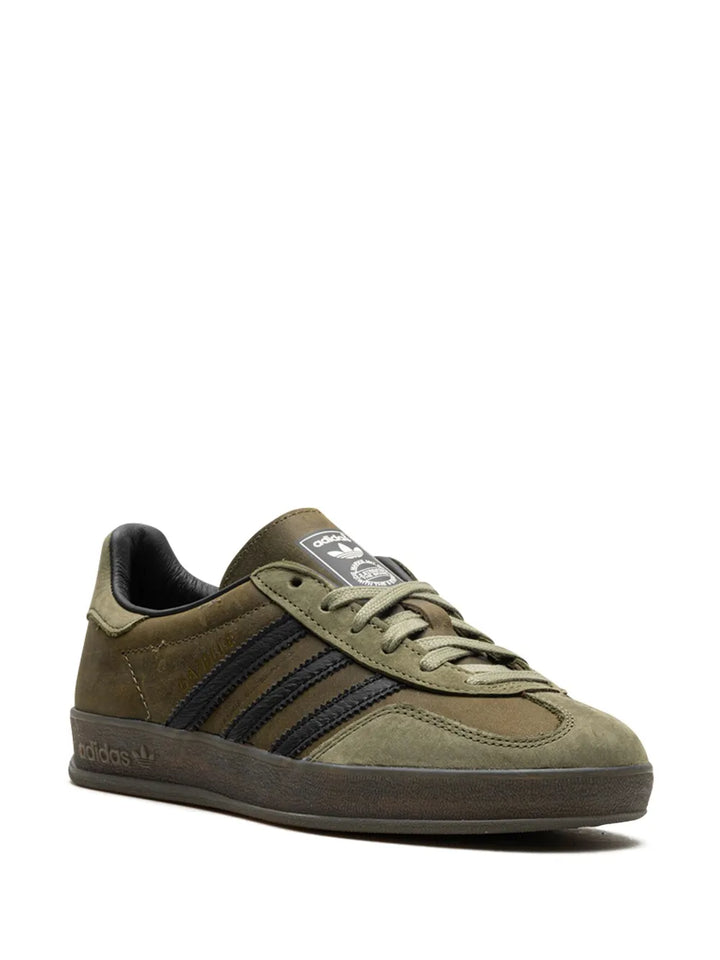 adidas Gazelle Indoor Focus Olive Sneakers — Olive Green — Size US M 3.5 - US W 5 — Side View