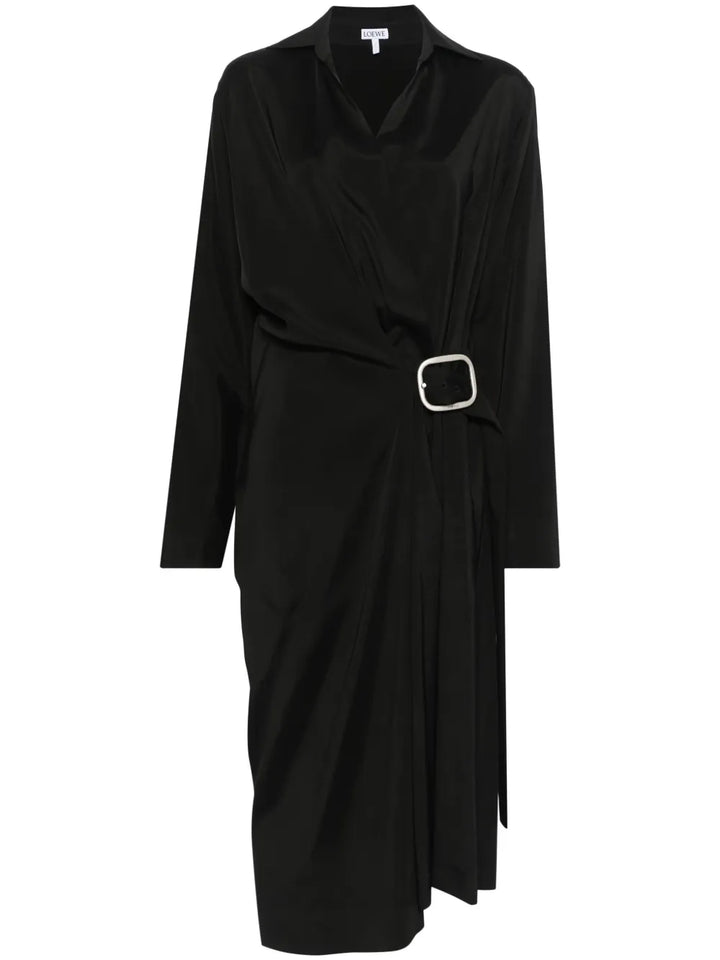 Loewe Belted Midi Dress — Black — Size S — Front View
