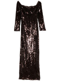Self Portrait Sequin Off Shoulder Maxi Dress — Brown — Size S — Front View