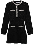Self Portrait Sequin Knit Mini Dress — Black — Size XS — Front View