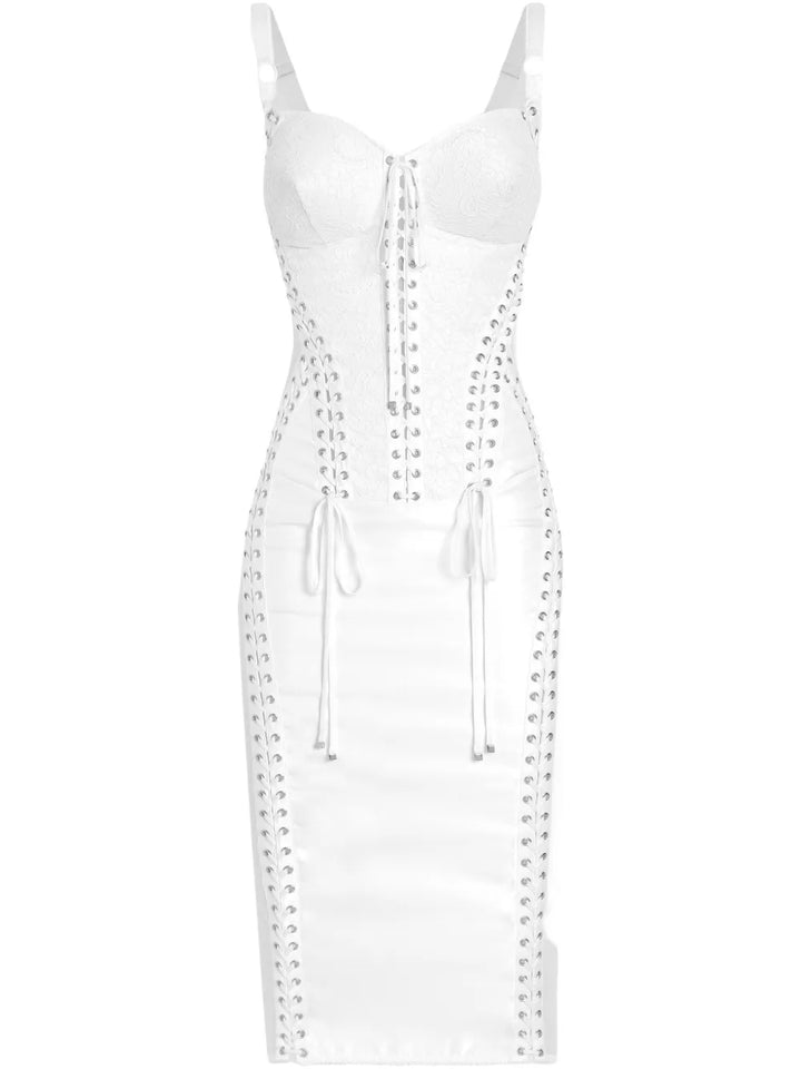 Dolce Gabbana Panelled Midi Dress — White — Size S — Front View