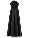 Nissa Floral Applique Maxi Dress — Black — Size S — Front View