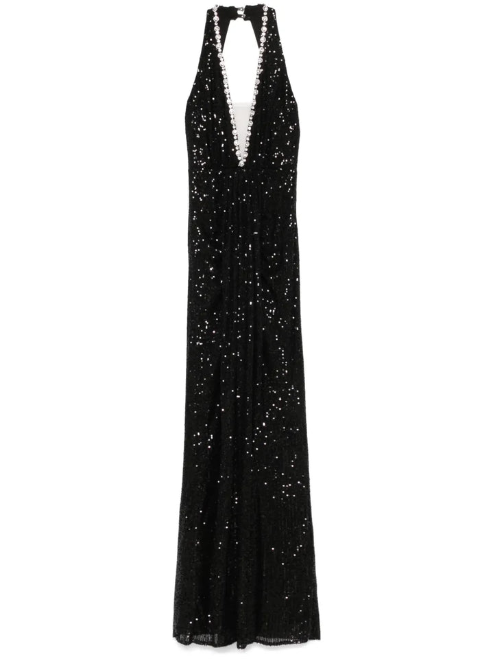 Nissa Sequinned Halterneck Maxi Dress — Black — Size S — Front View
