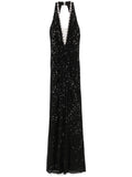 Nissa Sequinned Halterneck Maxi Dress — Black — Size S — Front View