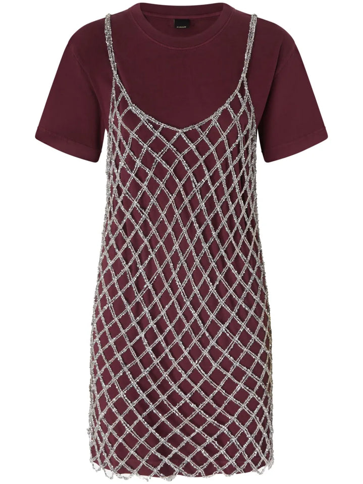 Pinko Layered Midi Dress — Red/ Pink — Size XS — Front View
