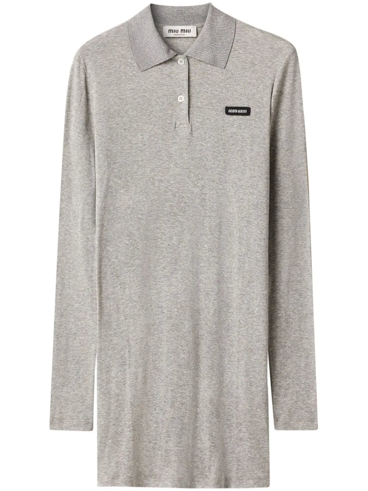 Miu Miu Ribbed Knit Mini Dress — Taupe/ Grey — Size M — Front View