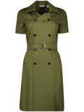 Burberry Trench Style Dress — Green — Size S — Front View