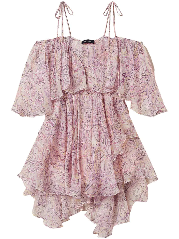 Twinset Ruffled Mini Dress — Red/ Pink — Size S — Front View
