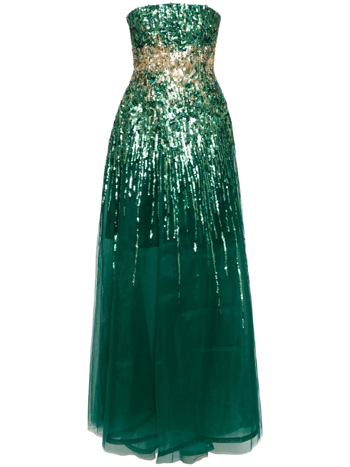 Saiid Kobeisy Embroidered Strapless Dress — Red/ Green — Size XS — Front View