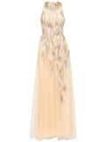 Saiid Kobeisy Long Embroidered Dress — Beige/ Red/ Gold — Size XS — Front View