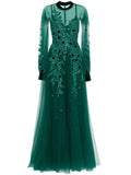 Saiid Kobeisy Embroidered Tulle Dress — Red/ Green — Size M — Front View