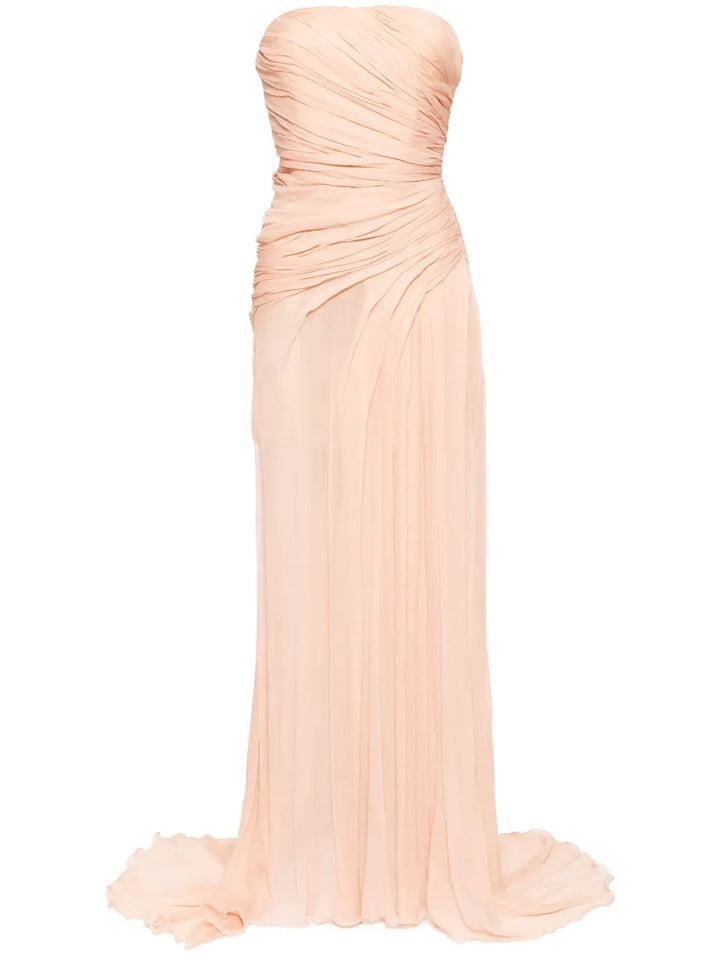 Ermanno Scervino Strapless Draped Gown — Tan/ Pink — Size XS — Front View