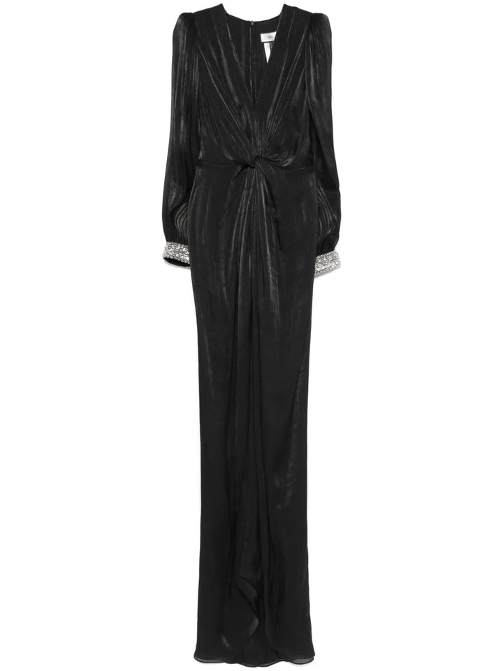 Nissa Twist Detail Plisse Maxi Dress — Black — Size XS — Front View