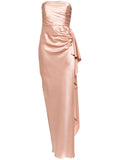 Michelle Mason Strapless Gathered Silk Gown — Red/ Pink — Size XS — Front View