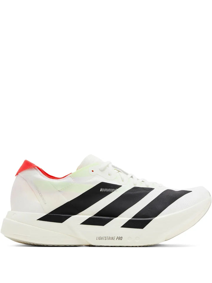 adidas Adizero Adios Pro 4 White/Black/Red Sneakers — White — Size US M 4.5 - US W 6 — Front View