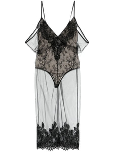 The Attico Tulle Overlay Midi Dress — Black — Size XS — Front View